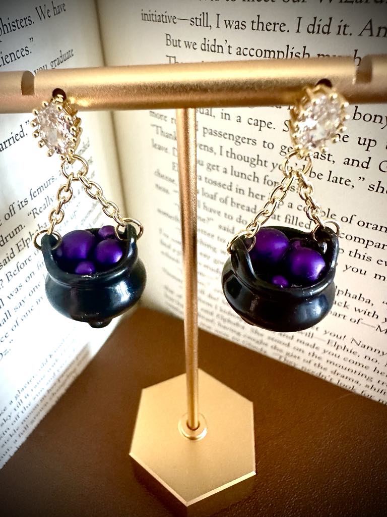 Purple Potion Witch Cauldron Earrings